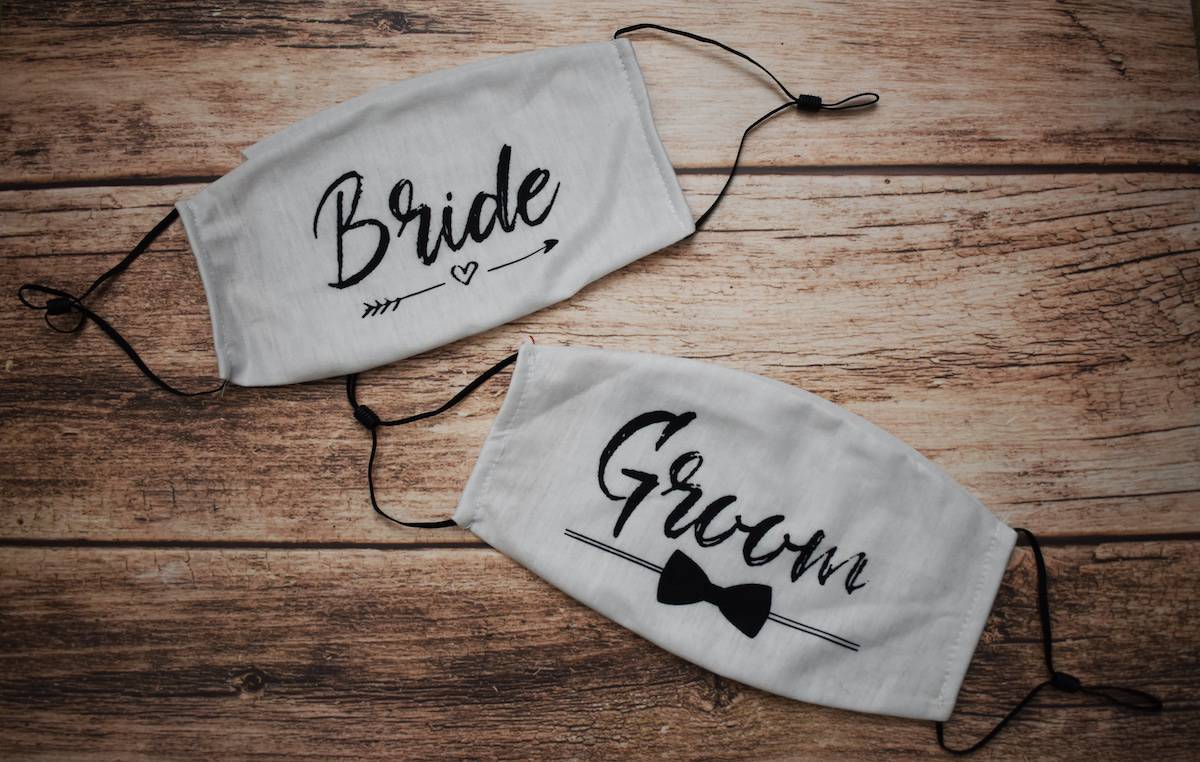 Bride and groom face masks for wedding