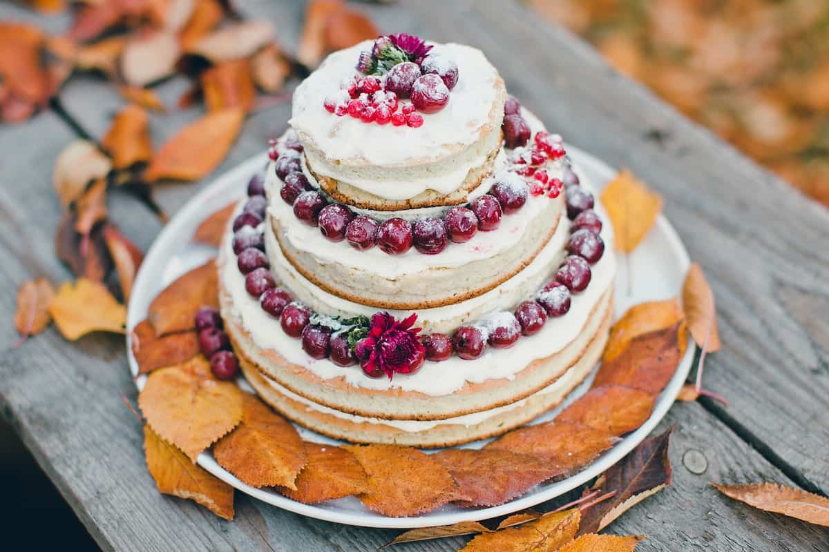 autumn wedding cake on a stand