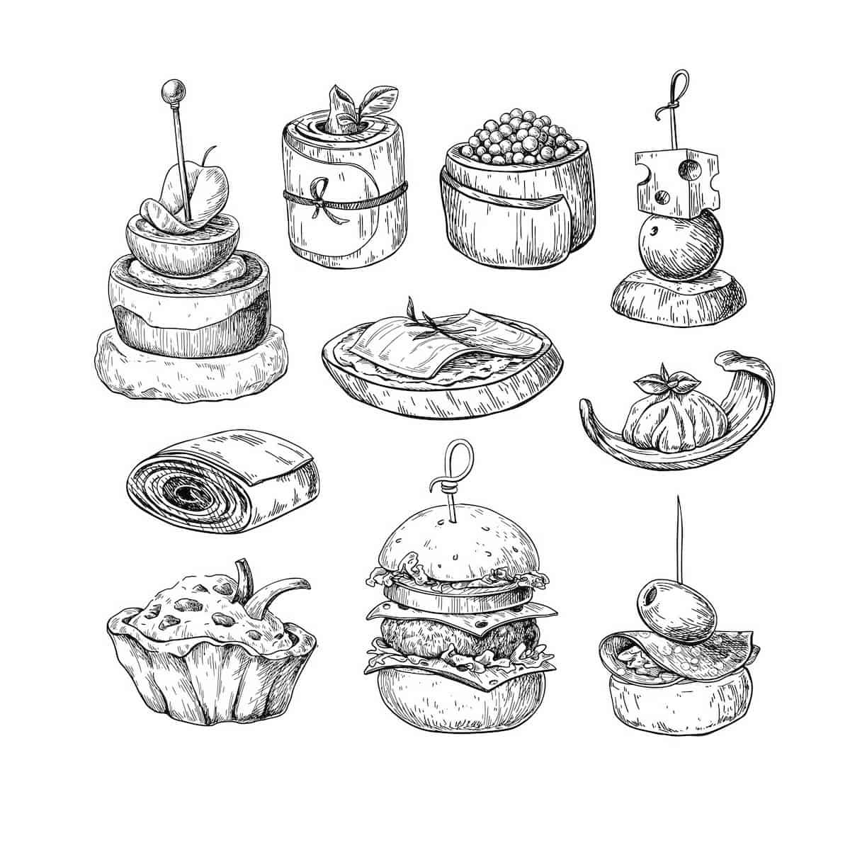 drawn canapes.