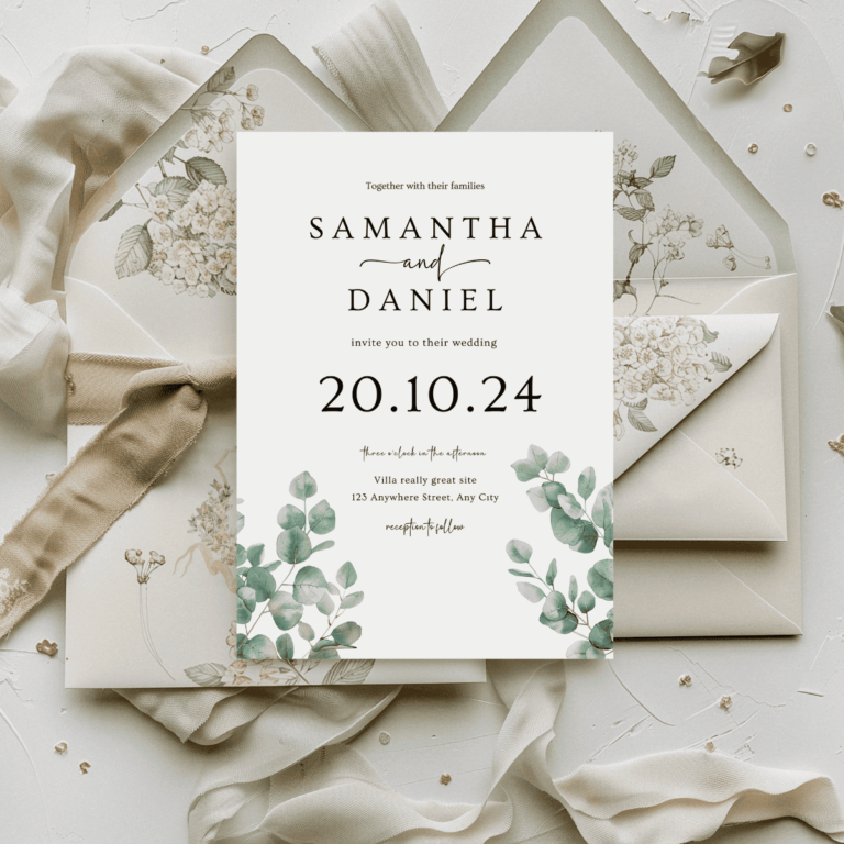 Free Eucalyptus Wedding Invitation Template